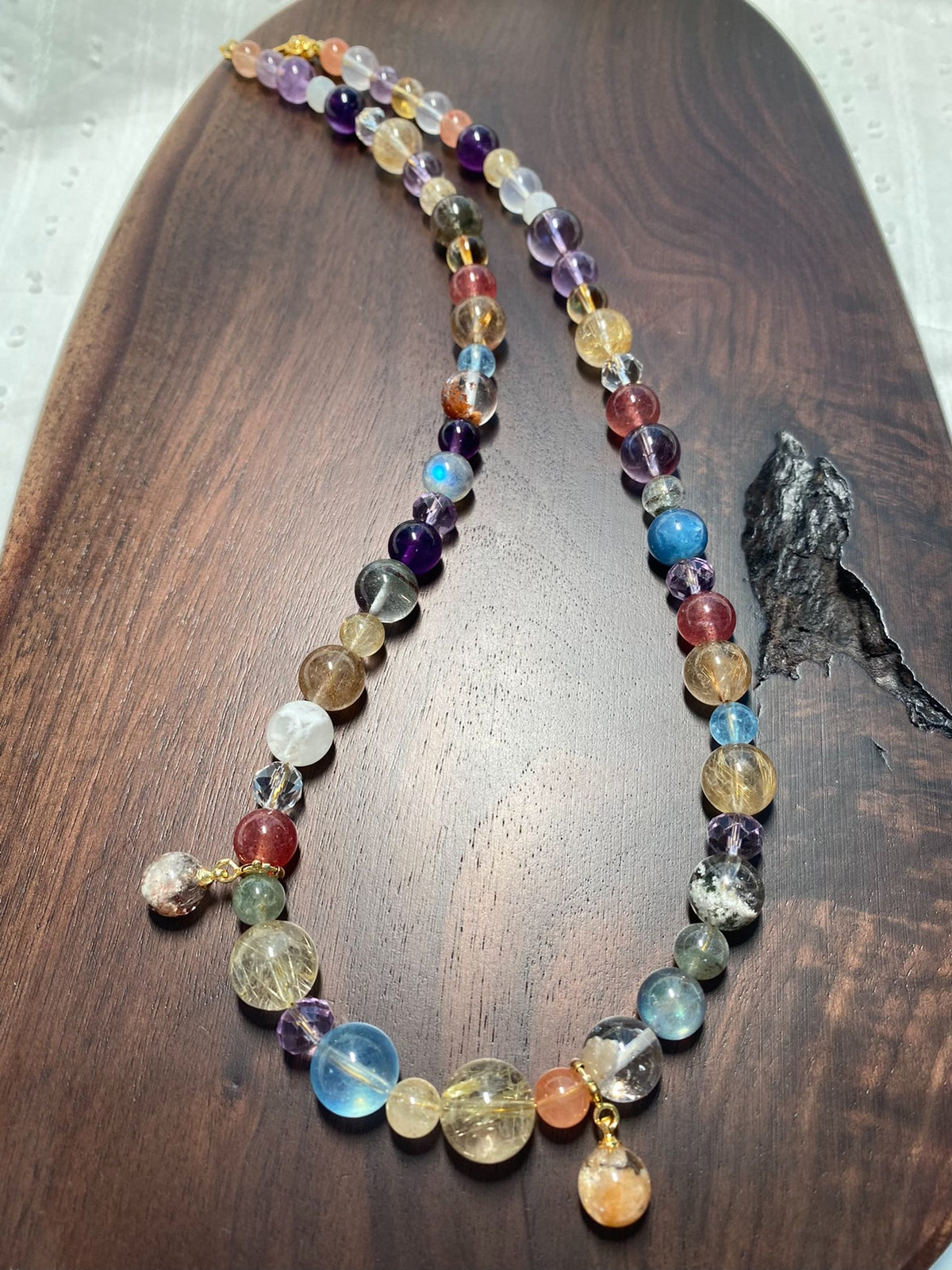 Multi-Gemstone Crystal Necklace with Rutilated Quartz