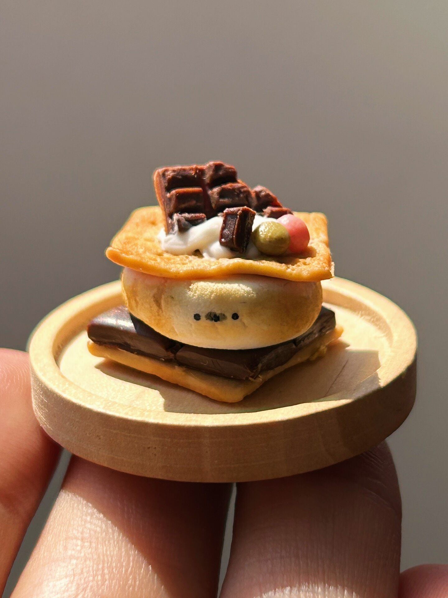 Miniature S'mores Sandwich Replica with Toasted Marshmallow Face