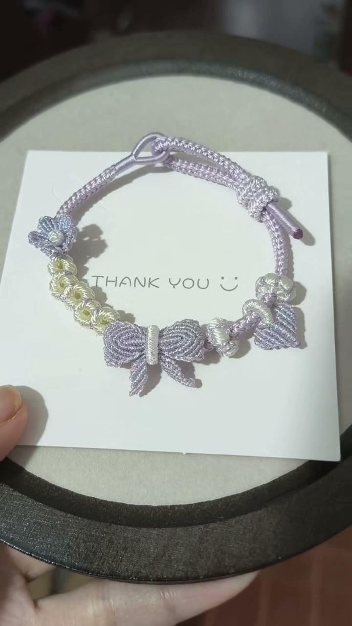 Handwoven Lavender Bracelet with Floral Bow