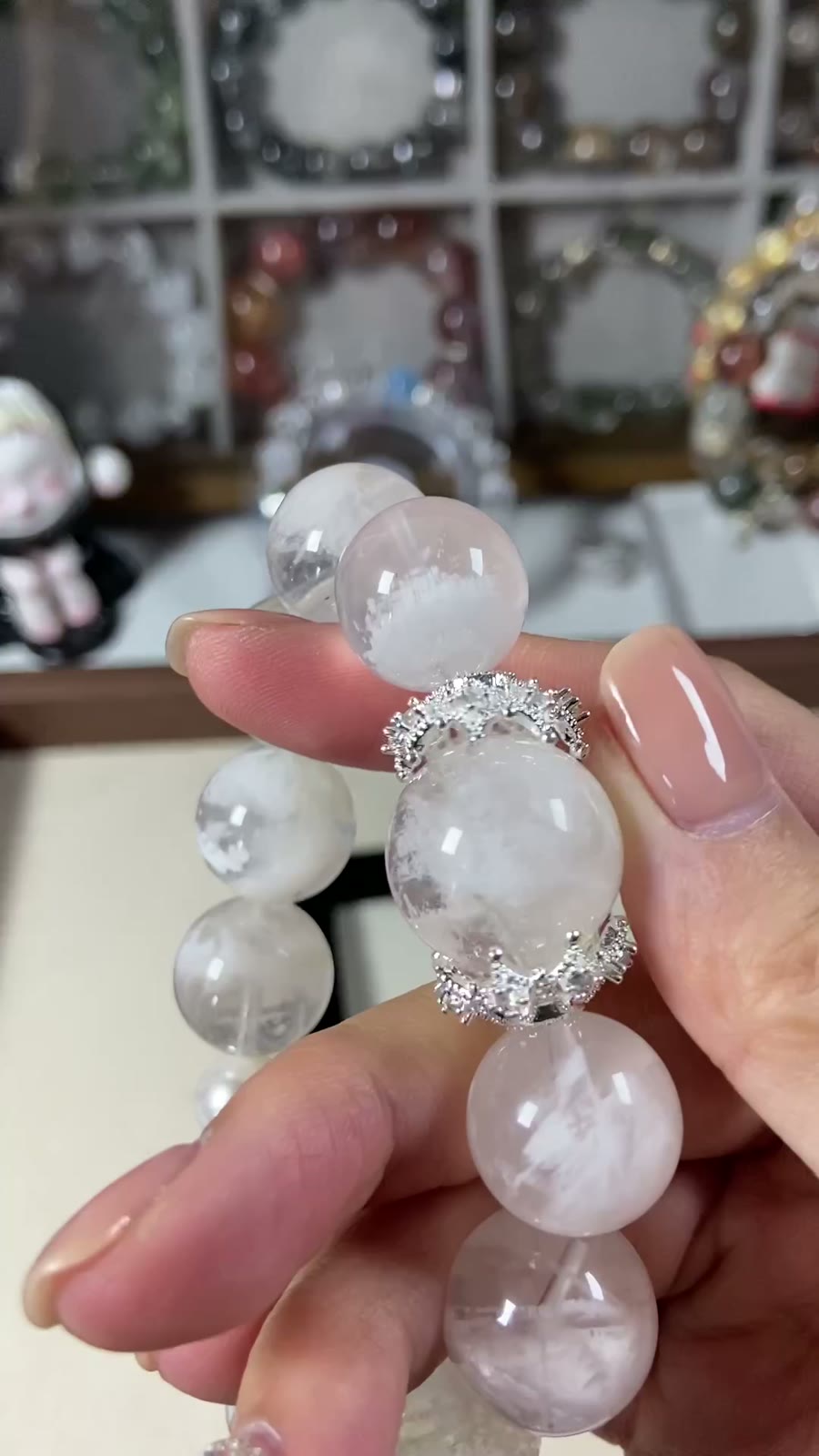 Natural White Snowflake Phantom Quartz Bracelet 16.5mm