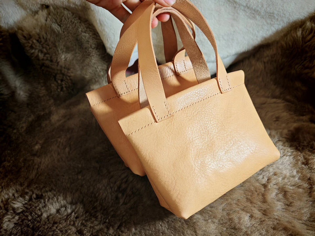 Mini Italian Leather Open Top Tote