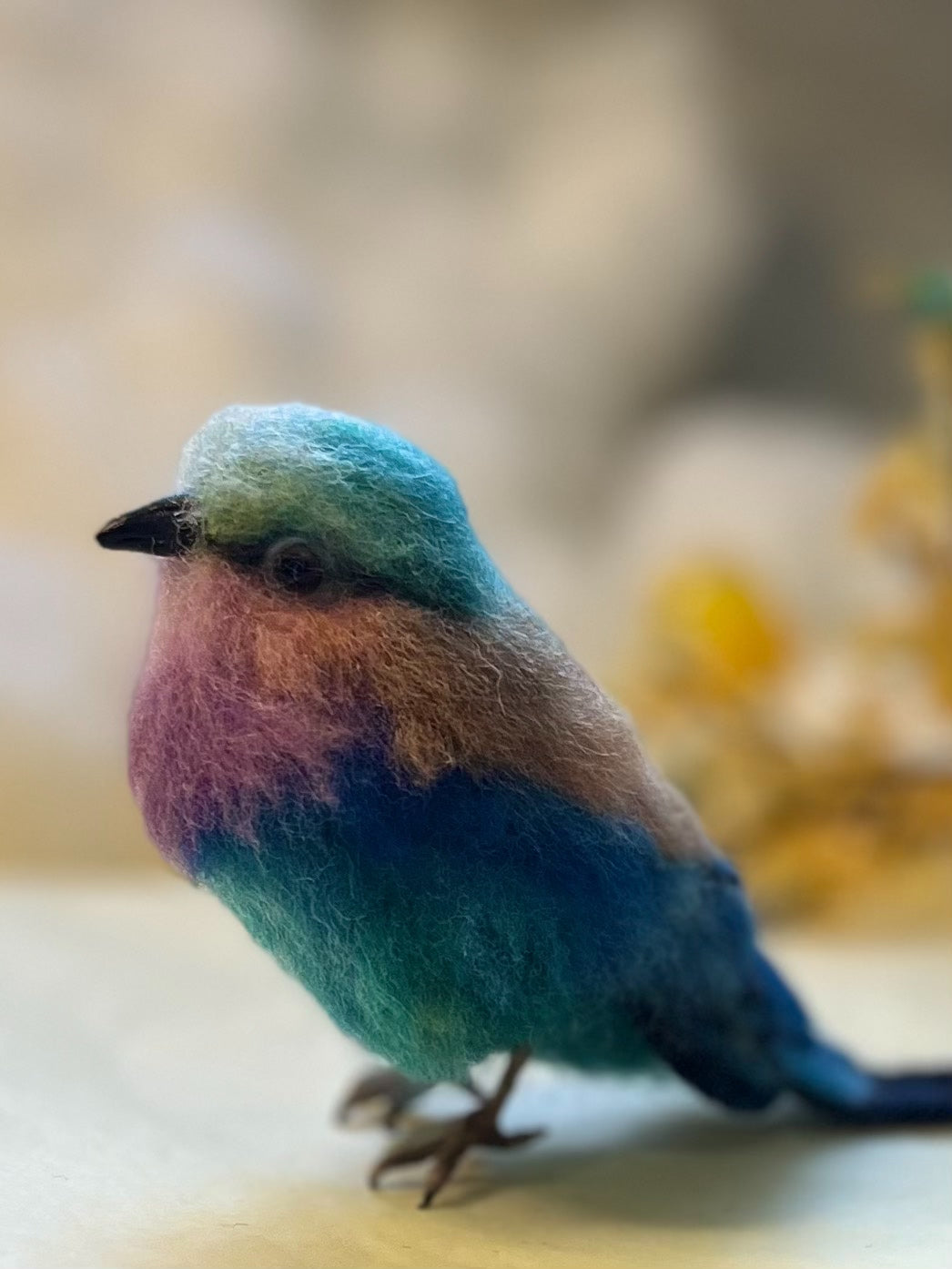 Handcrafted Needle-Felted Wool Bird Figurine with Multi-Tonal Gradient
