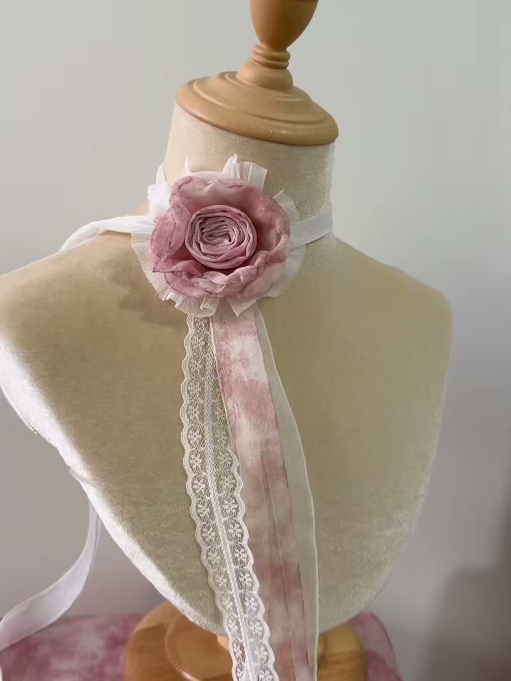 Handmade Tie Dye Rose Choker Necklace