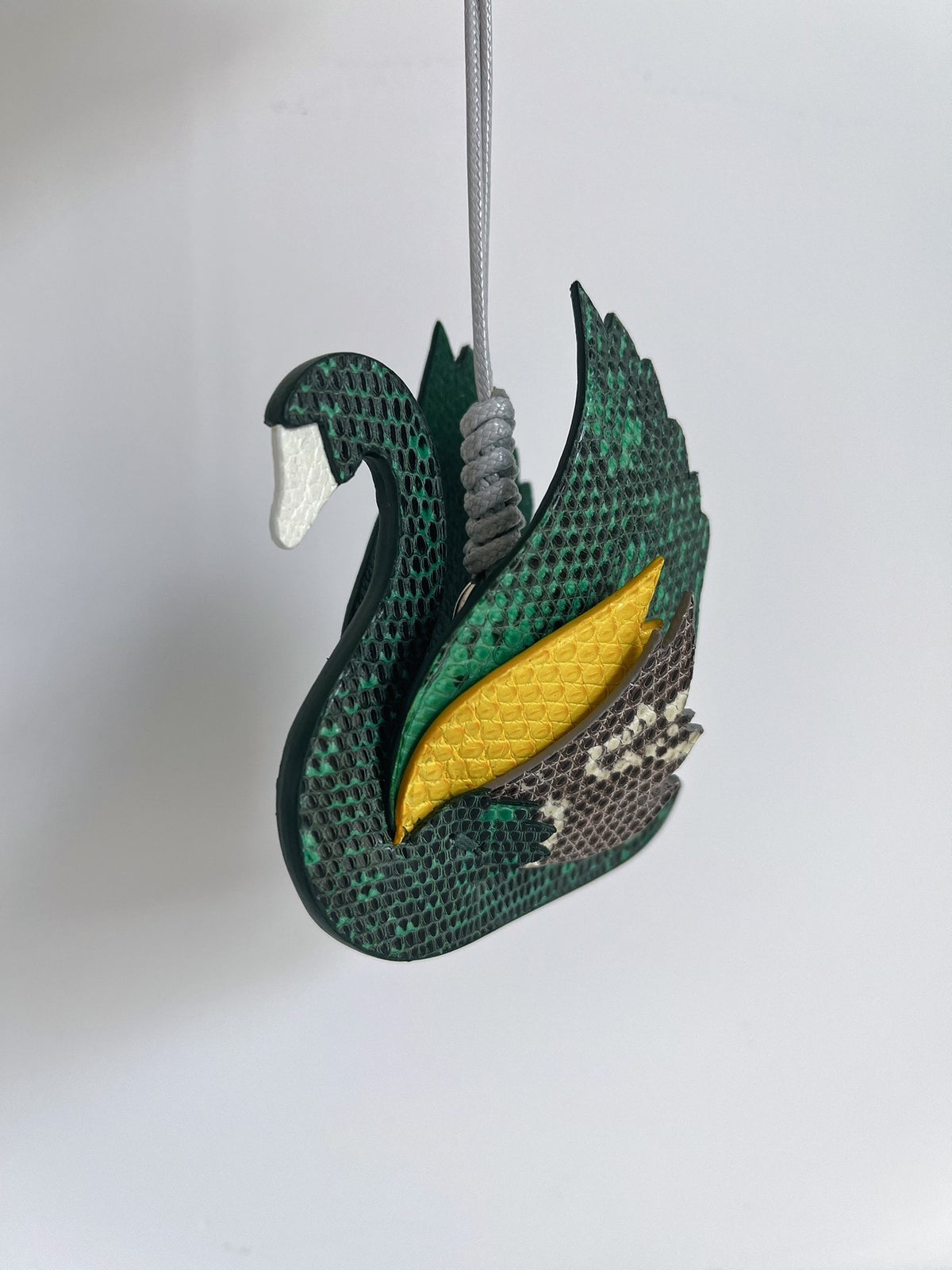 Handmade Emerald Green Lizard Leather Swan Charm