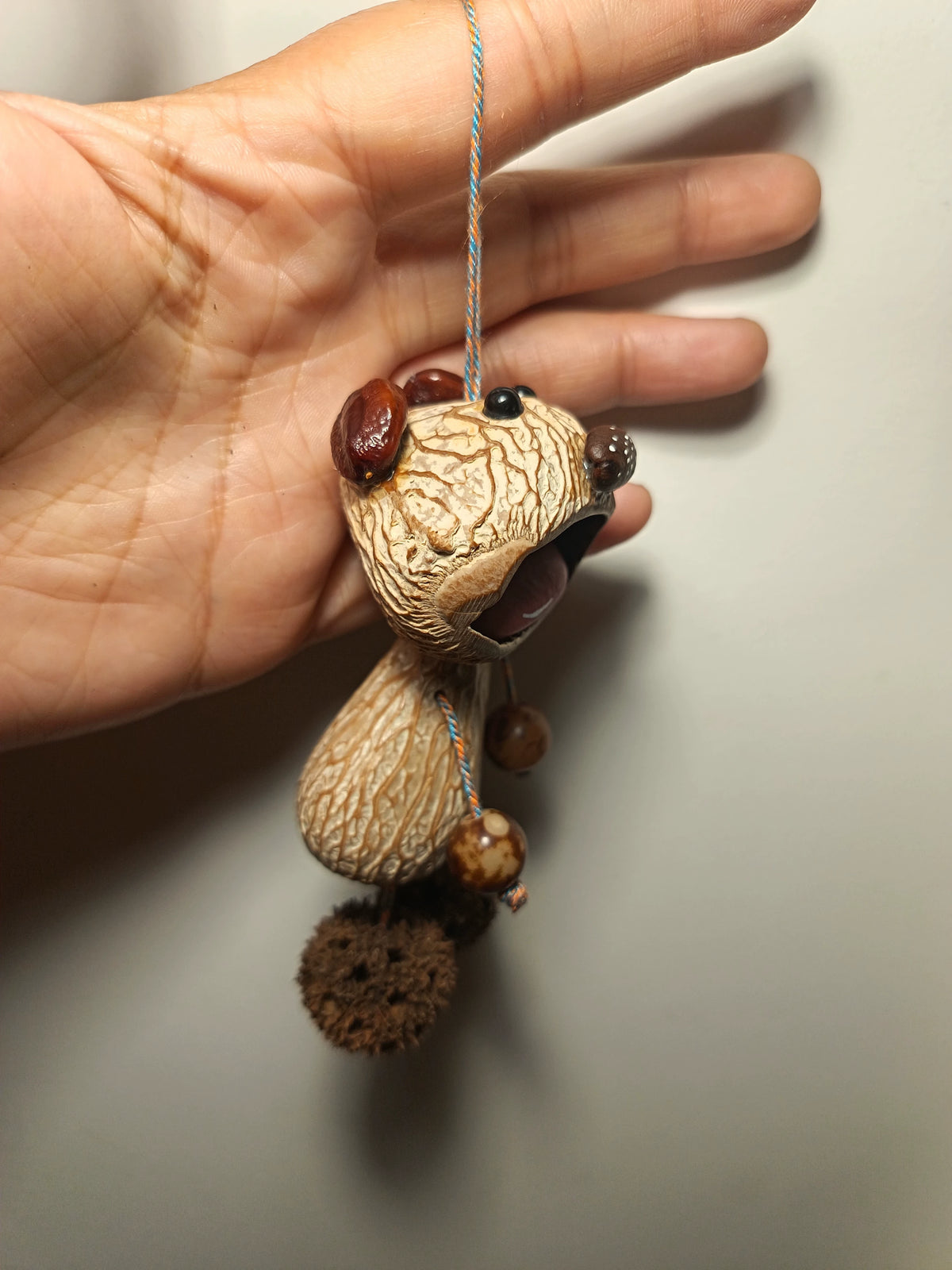 Handmade Walnut Shell Bear Hanging Ornament
