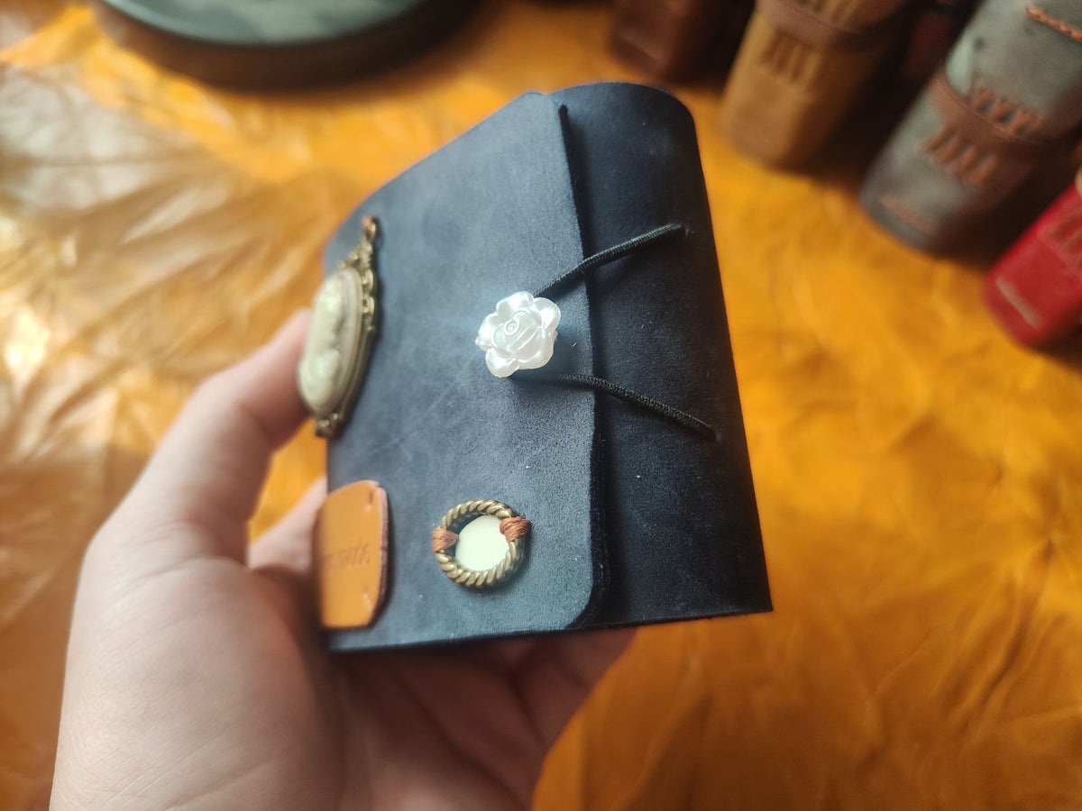 Handcrafted Leather Notebook with Cameo Brooch