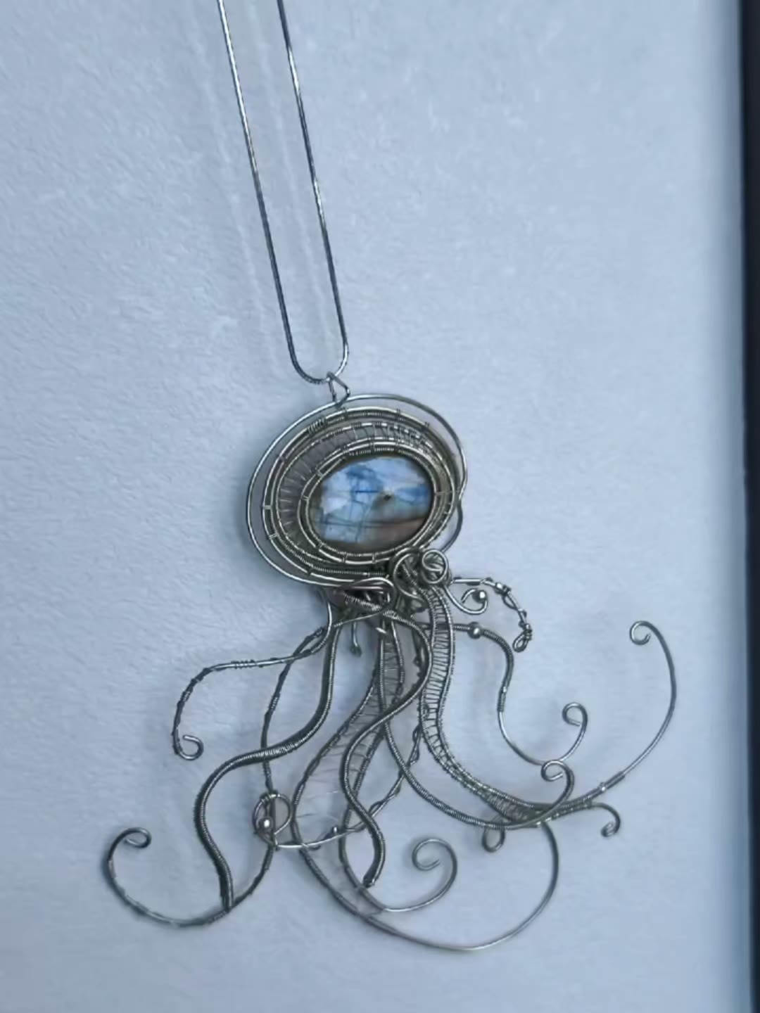 Labradorite Wire Wrapped Jellyfish Pendant Necklace