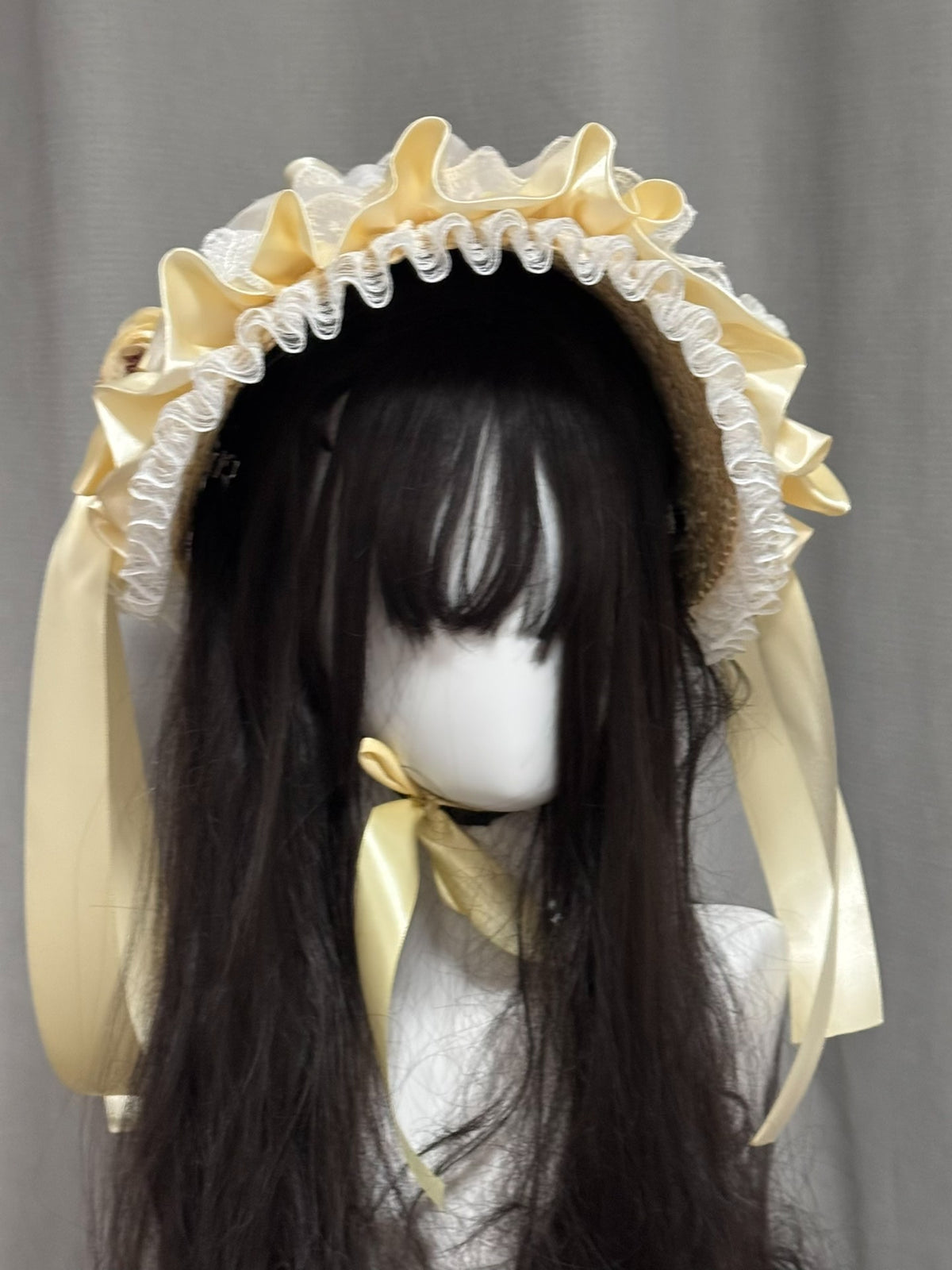 Yellow Lace Flower Lolita Straw Bonnet