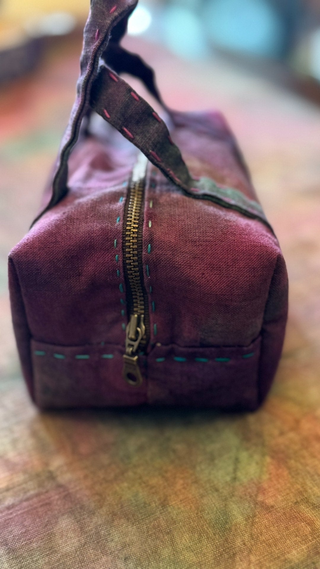 Handmade Plant-Dyed Boston Bag with Lining