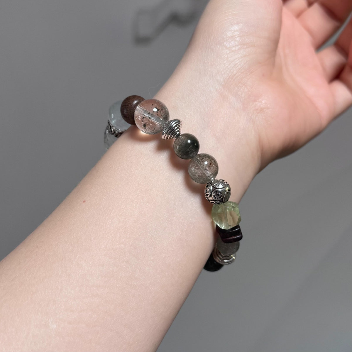 Green Phantom Quartz Crystal Beaded Bracelet