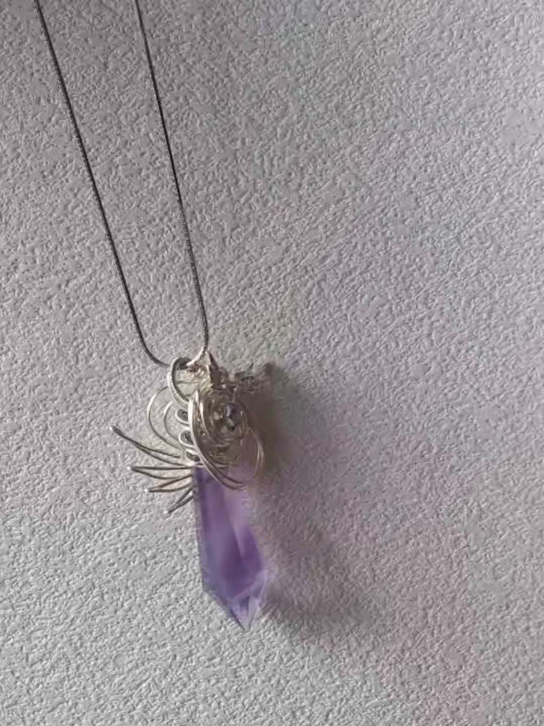 Natural Purple Fluorite Wire Wrapped Necklace