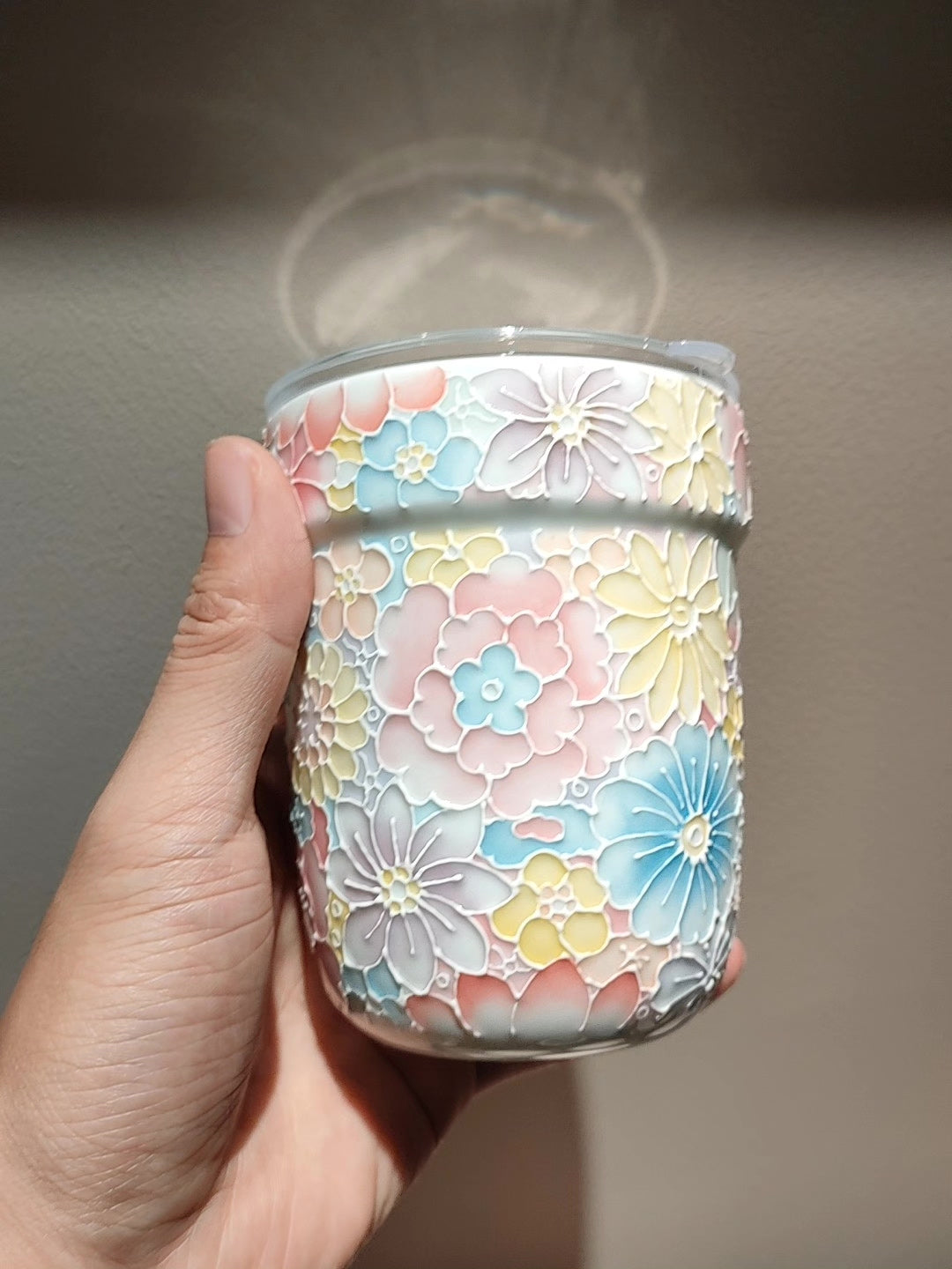 Underglaze Floral Ceramic Travel Tea Cup
