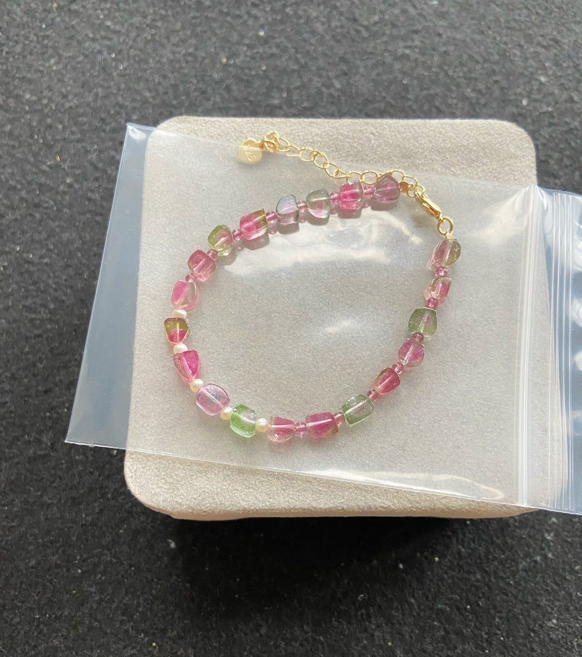 Bracciale a perline in tormalina anguria e perle
