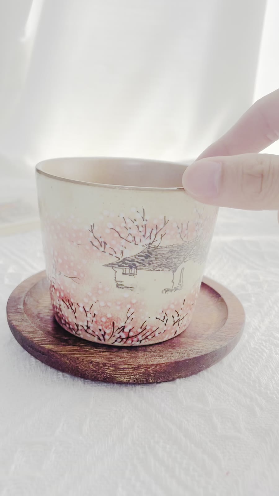 Hand Painted Cherry Blossom Village Ceramic Cup 240ml