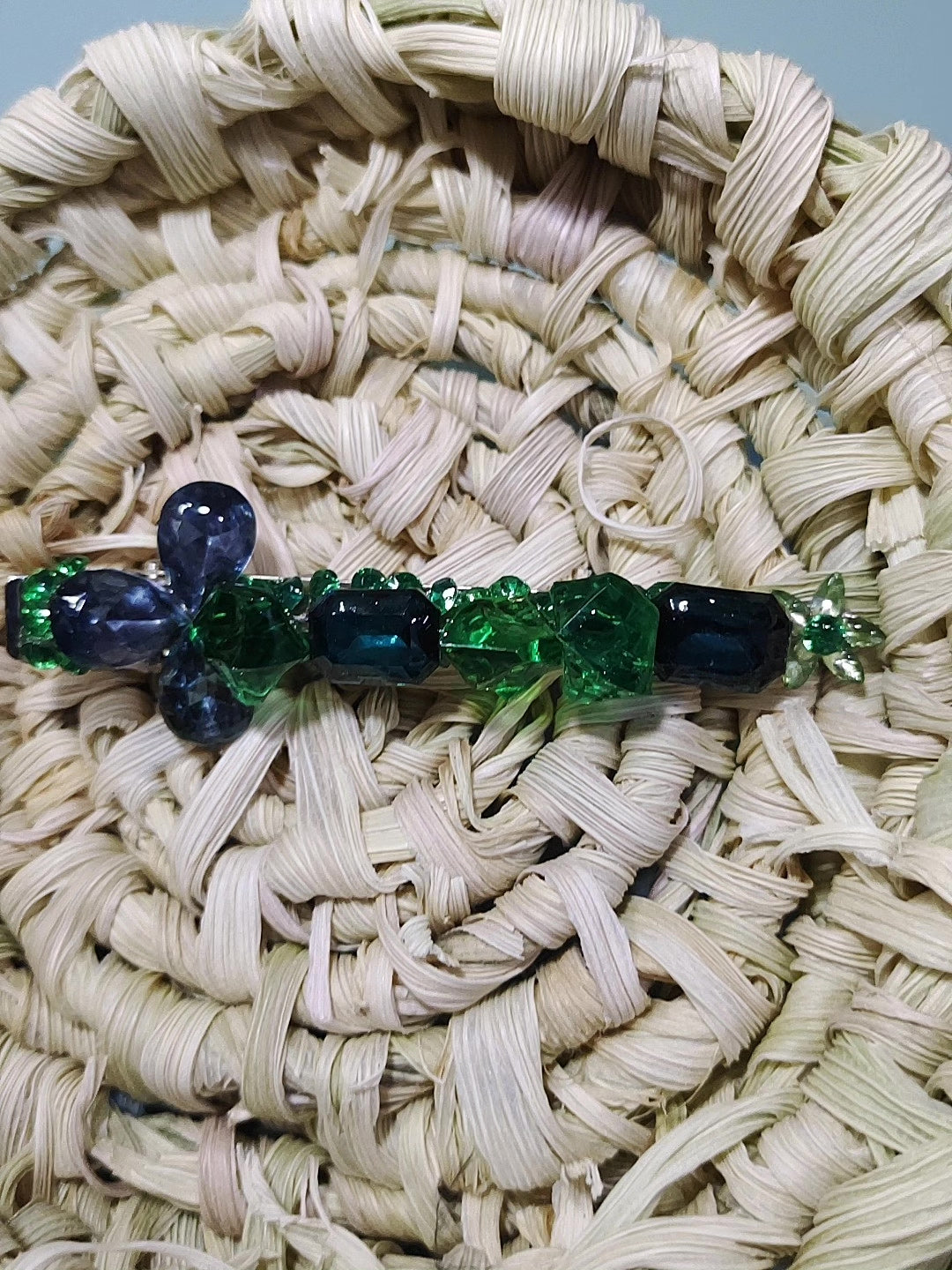 Grampo de Cabelo de Cristal Verde e Azul