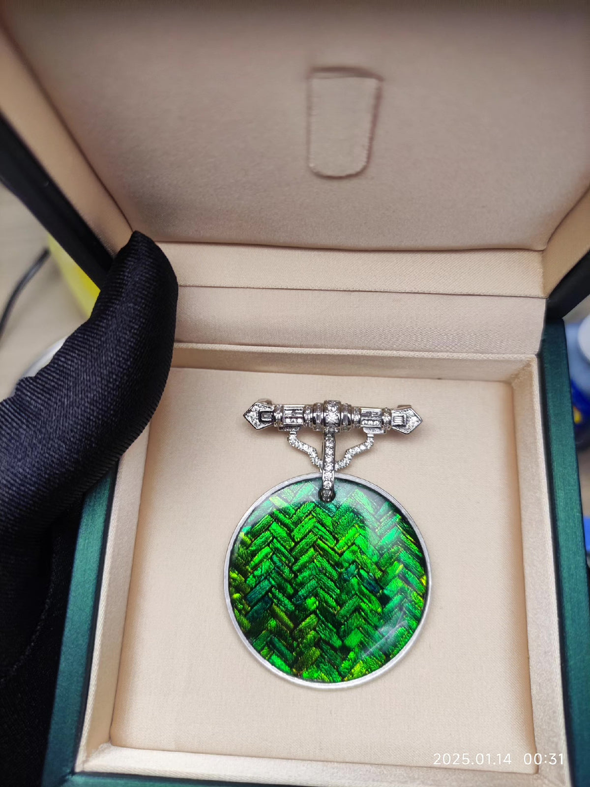 Pure Silver Jewel Beetle Brooch Pendant 40mm