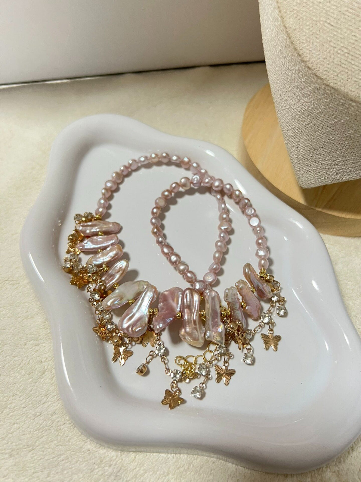 Freshwater Pearl Butterfly Charm Necklace
