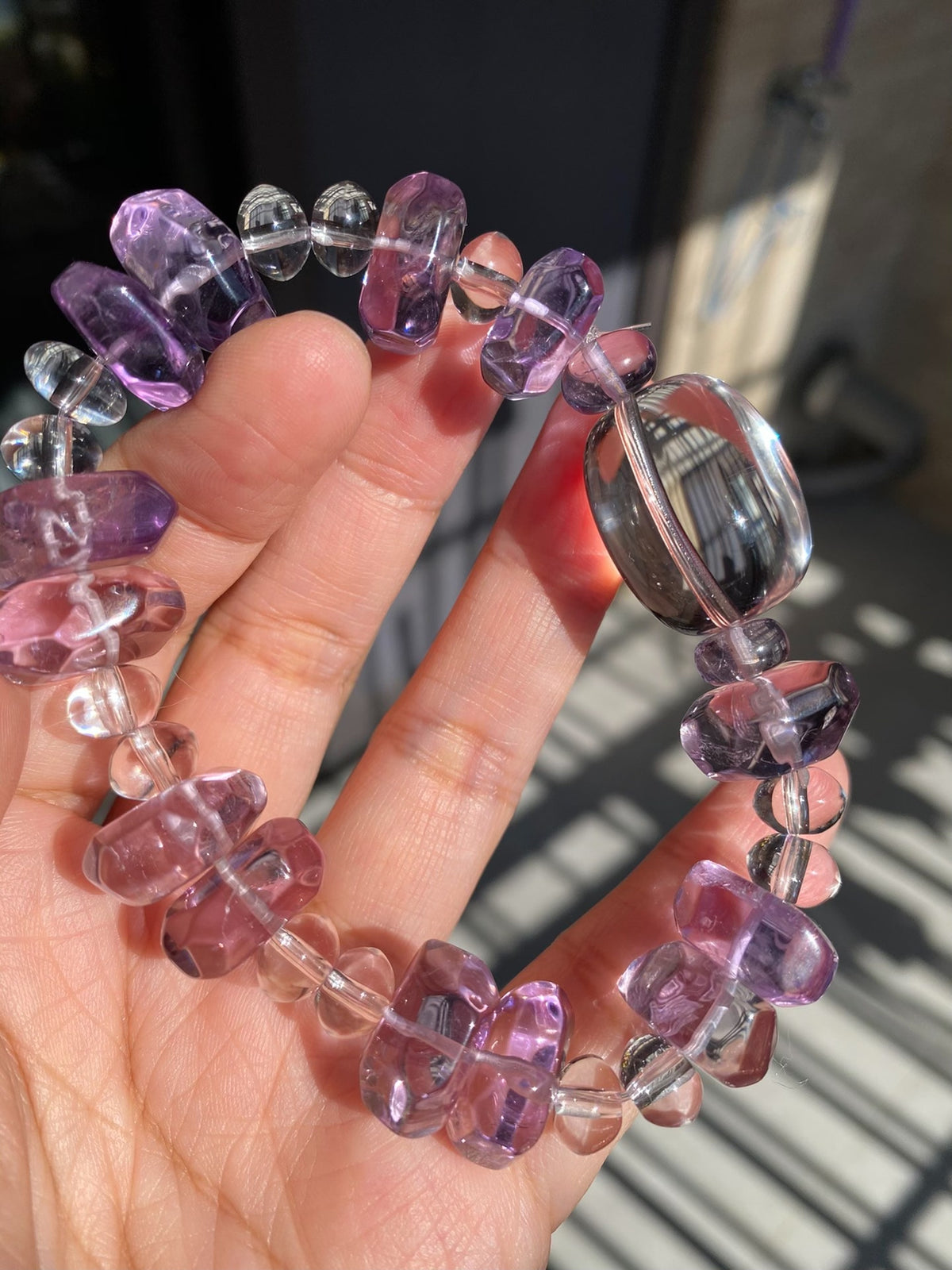 Amethyst Clear Quartz Beaded Bracelet