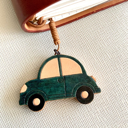 Handcrafted Leather Car and Leaf Charm Set