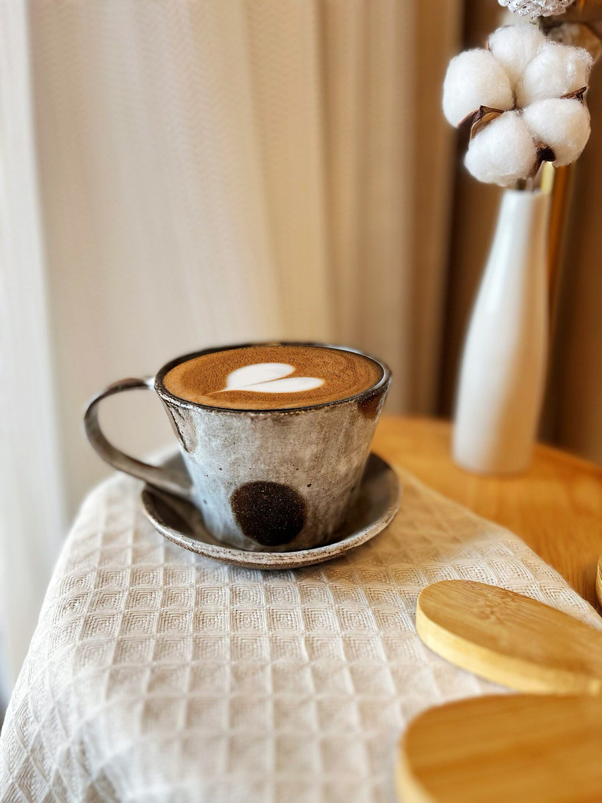 Handmade Black Clay Mug with Speckled Saucer