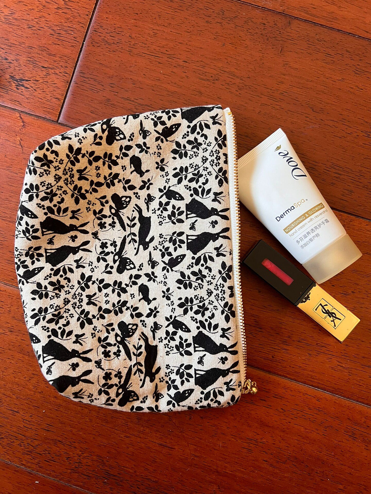 Rectangular Fabric Pouch with Nature Print