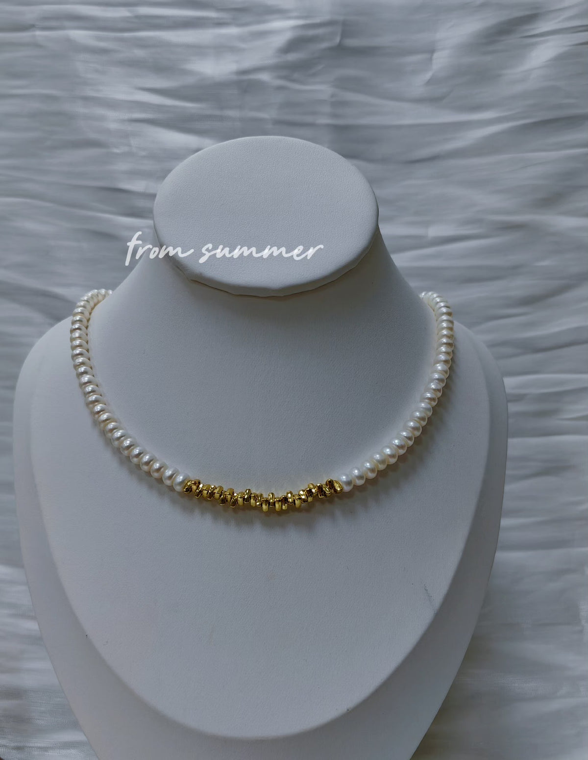 Freshwater Pearl Gold Bead Necklace