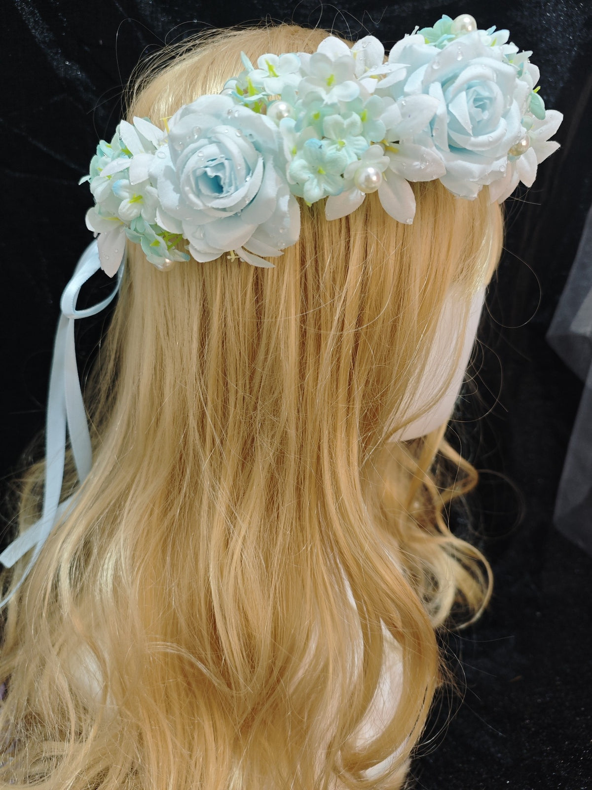 Blue Rose Lily Hydrangea Floral Head Wreath