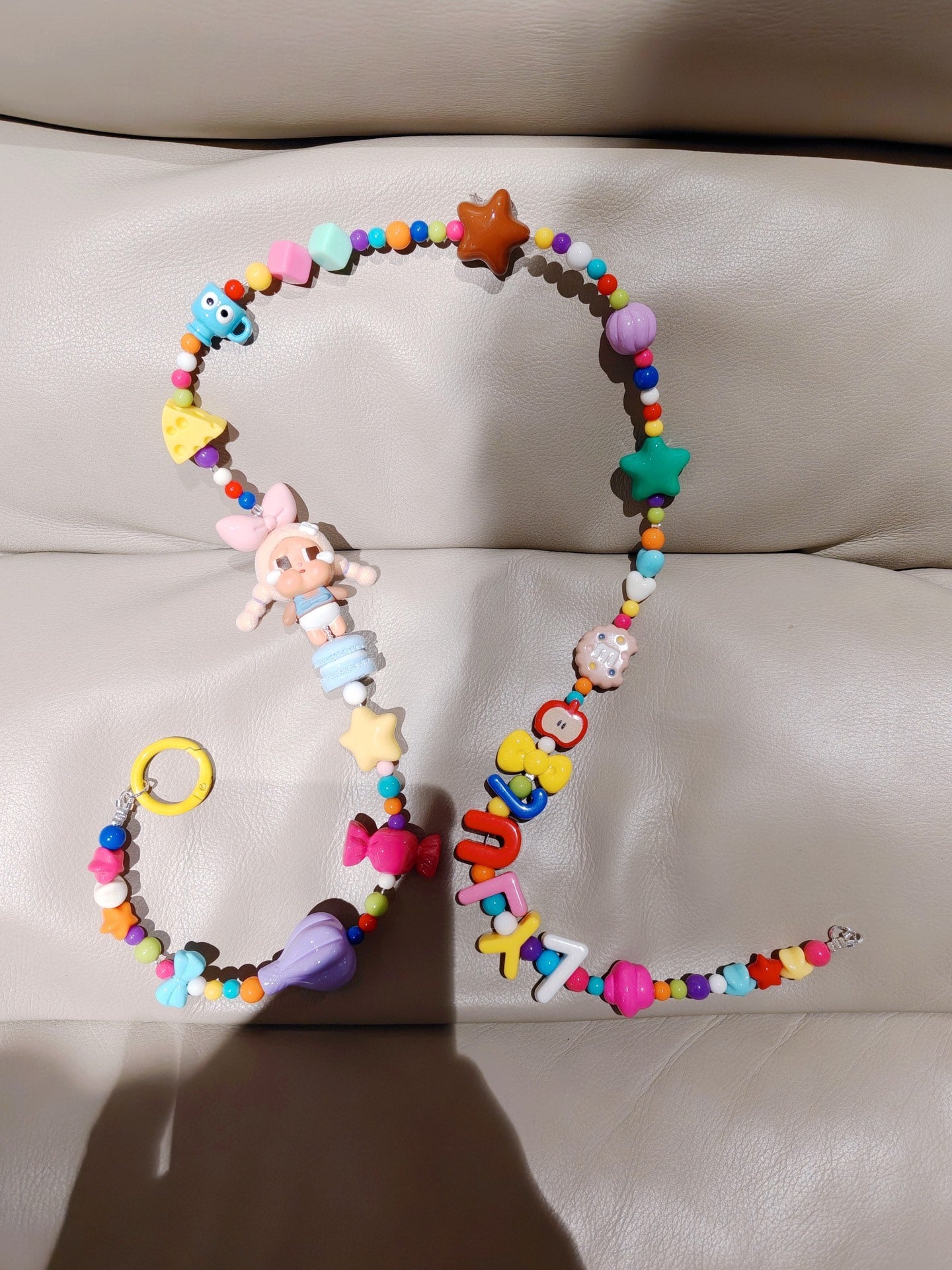 Colorful Beaded Phone Chain with Crying Character Charm