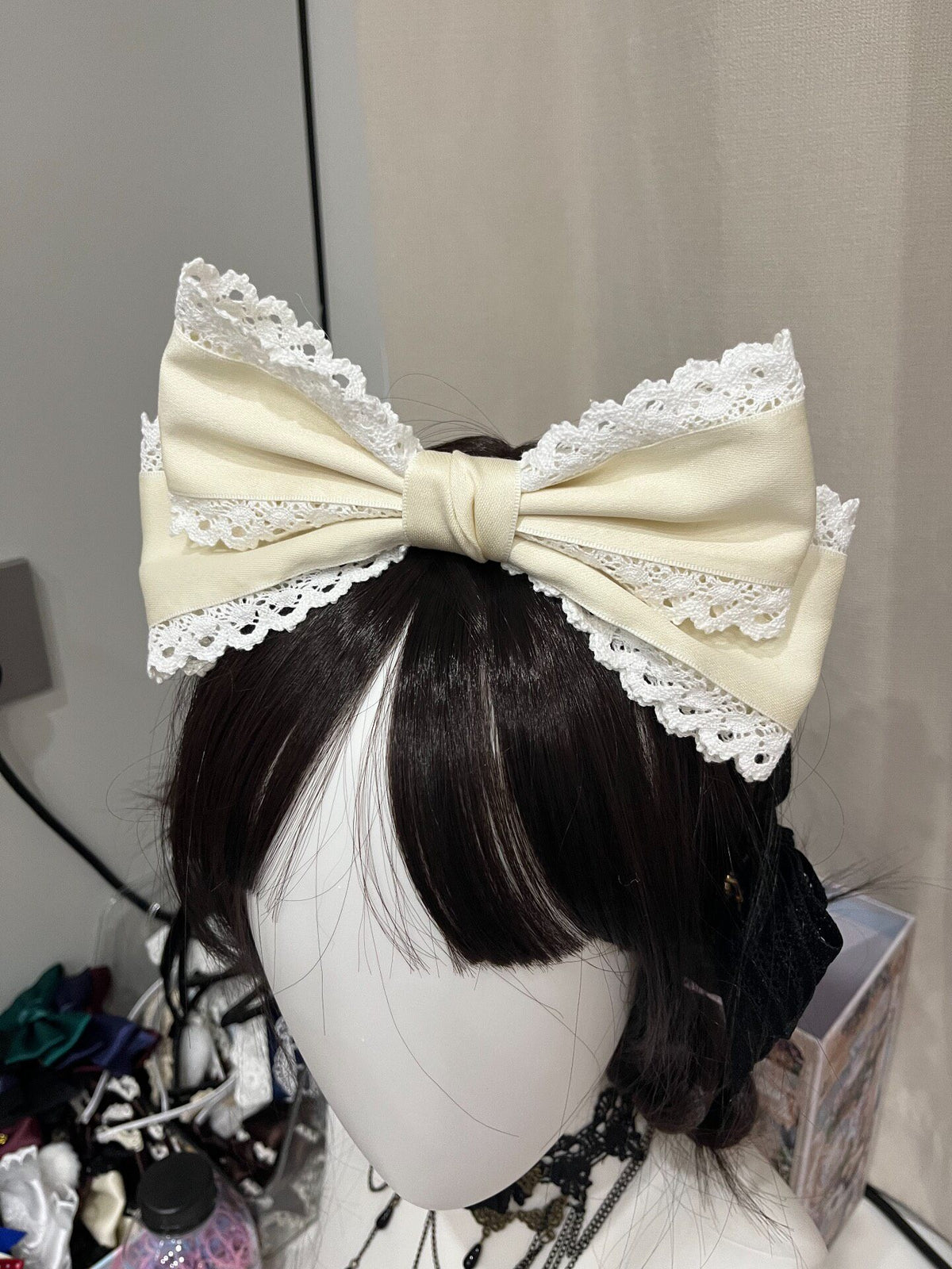 Cream Lace Trim Large Bow KC Headband