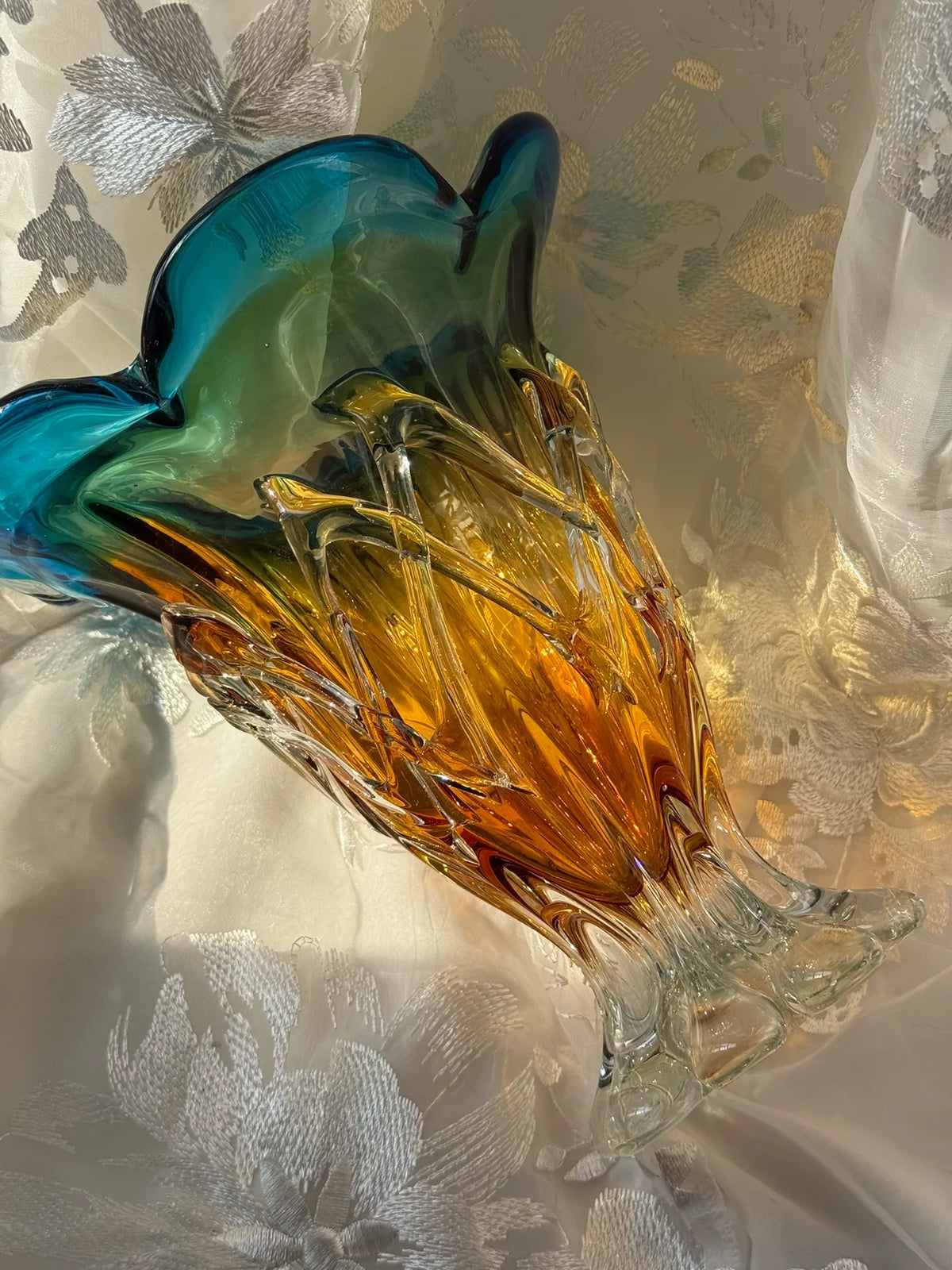 Amber Blue Gradient Glass Vase
