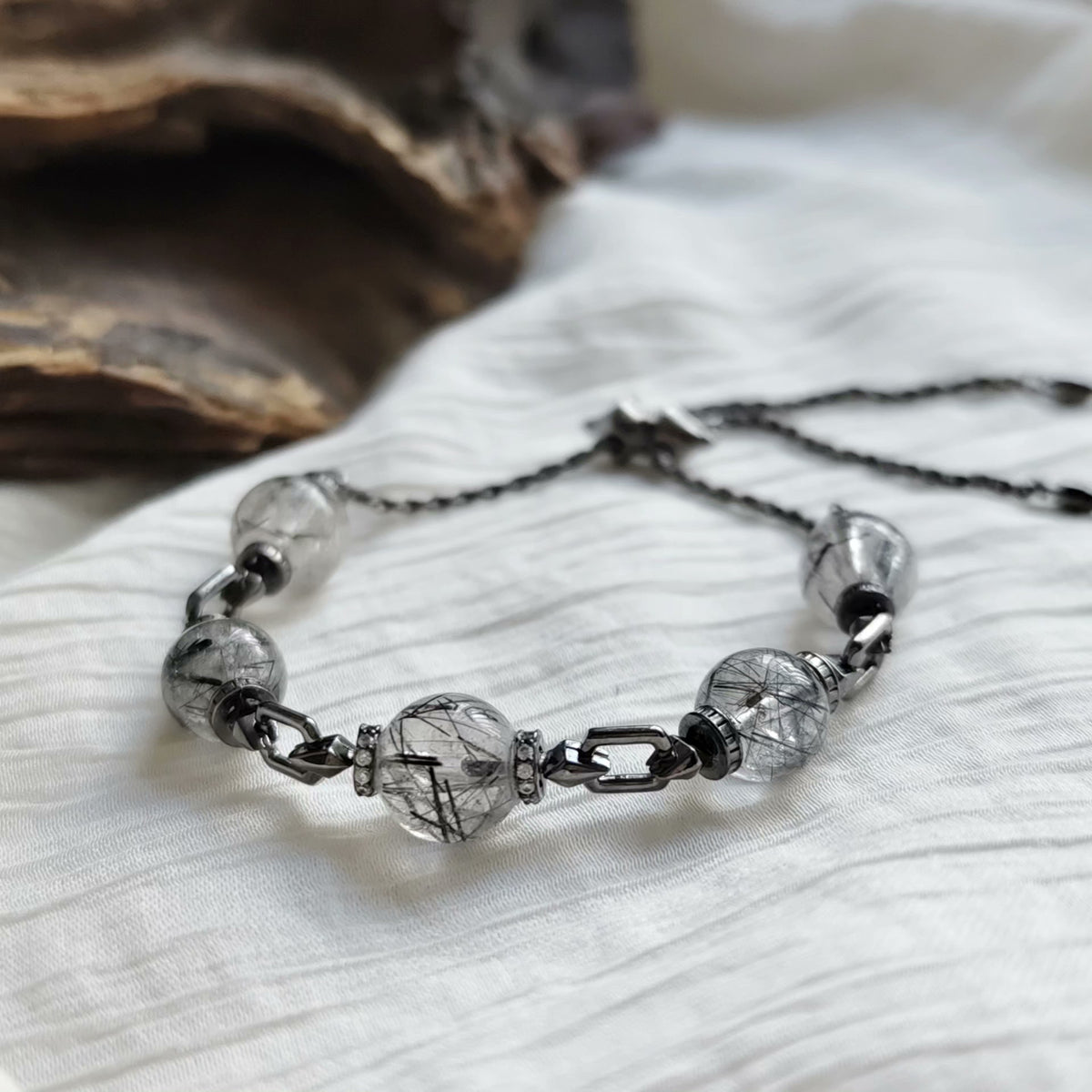 Black Rutilated Quartz Vajra Bracelet Adjustable