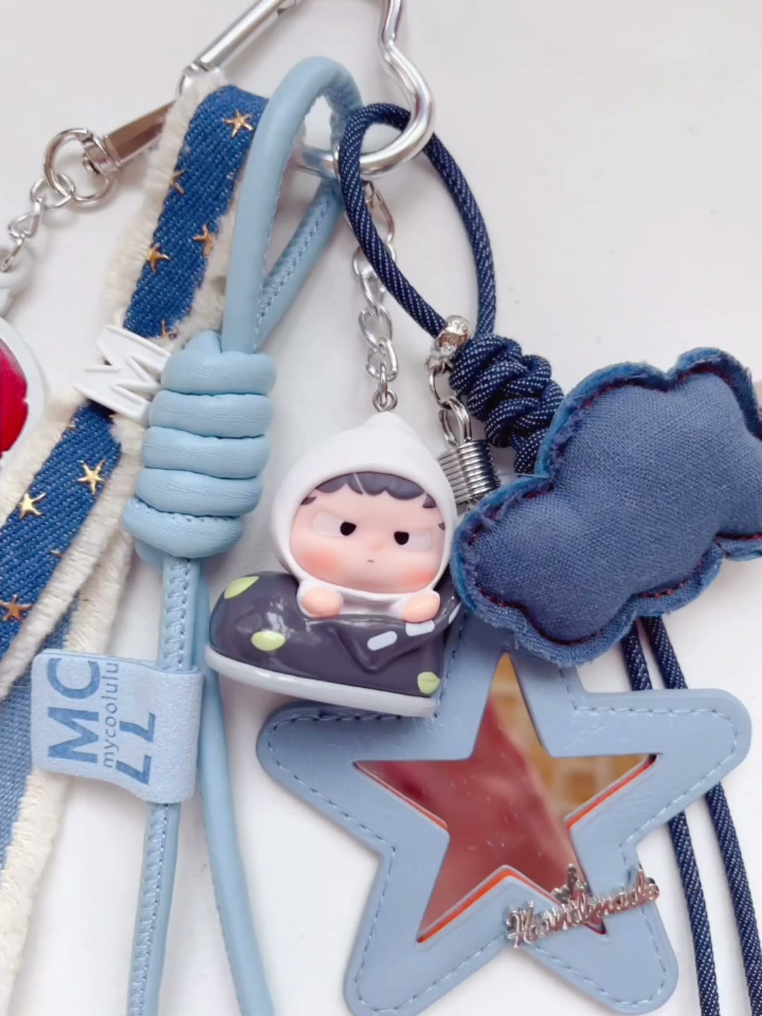 Blue Bag Charm Set With Star Mirror