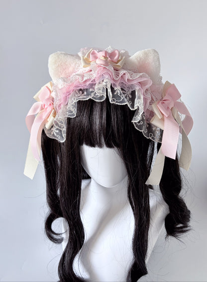 Pink Strawberry Cat Ear Lace Headband Lolita Hair Accessory