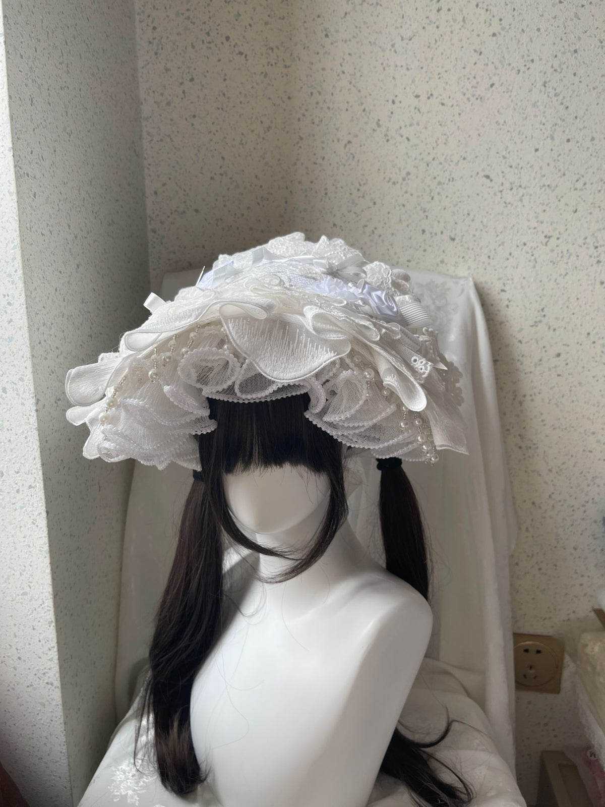 White Lace Lolita Bonnet Hat