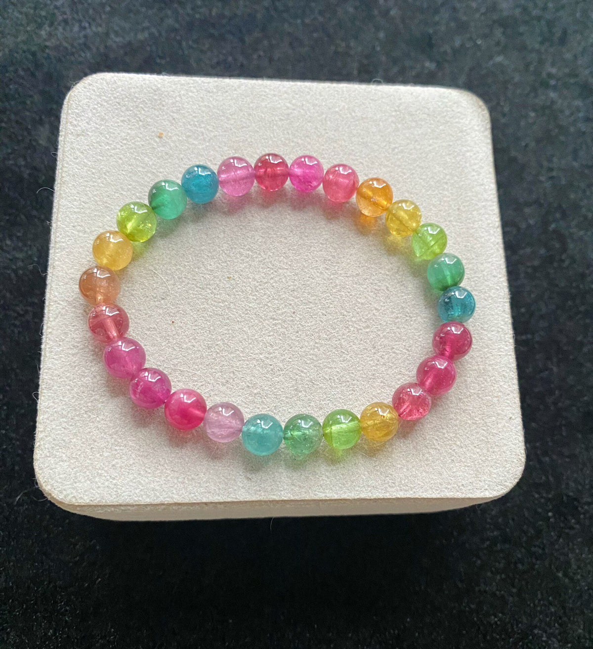 Fluorescent Rainbow Tourmaline Beaded Bracelet