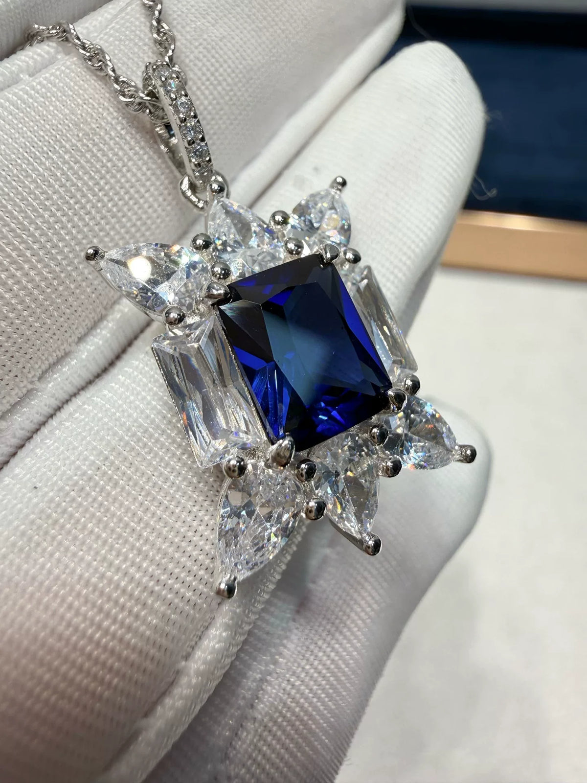 Royal Blue Square Pendant Necklace