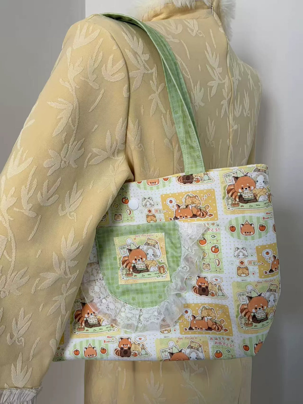 Saco Tote de Lona com Estampa de Animais e Vichy