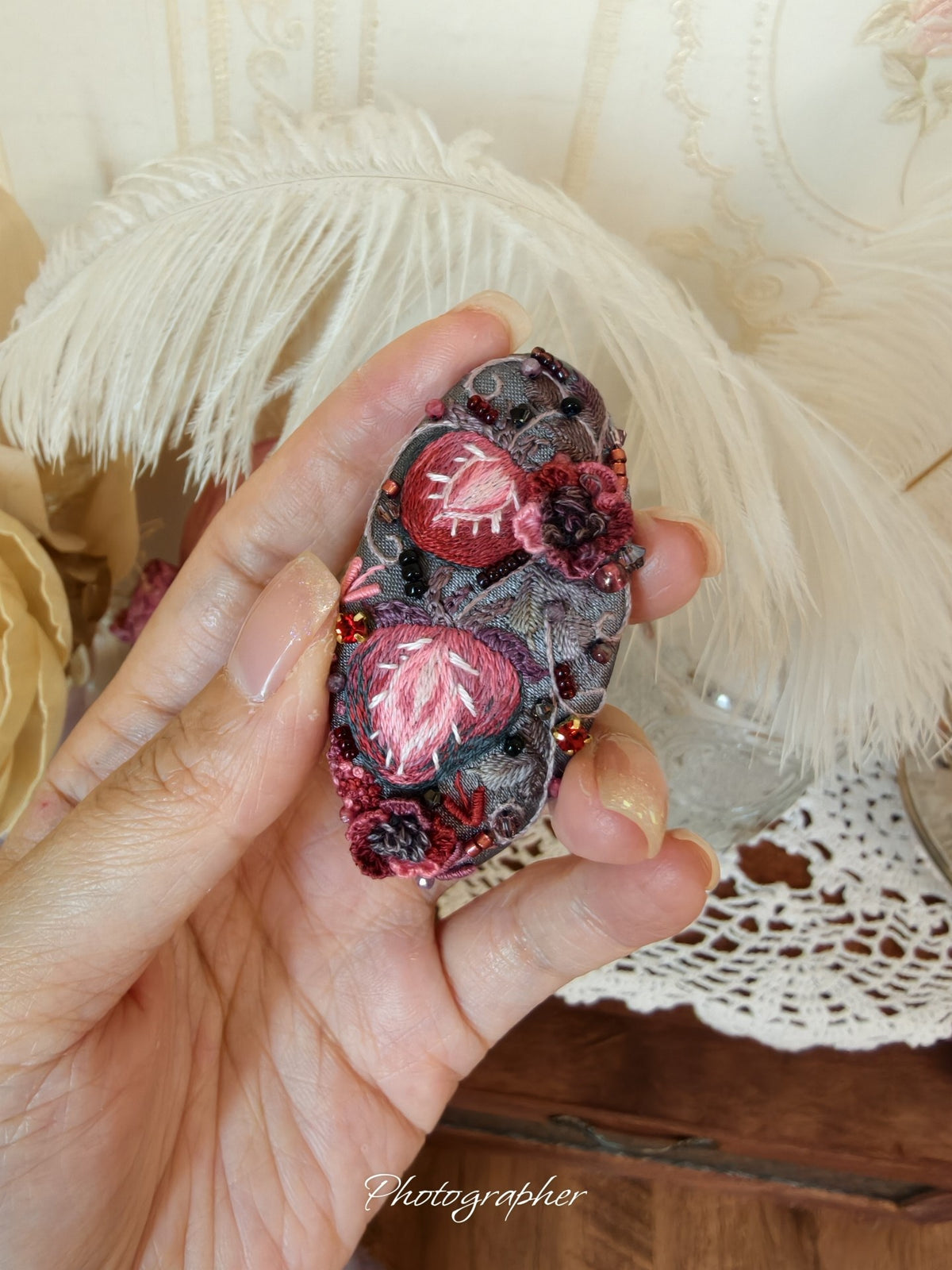 Handmade Gothic Strawberry Embroidery Hair Clips