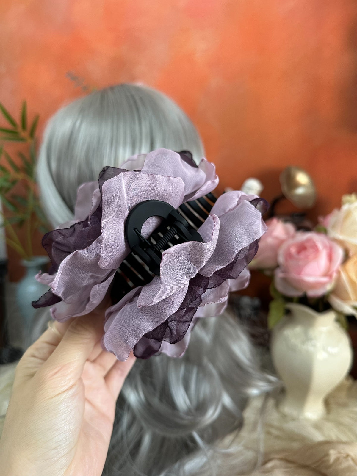 Handcrafted Fabric Rose Claw Clip