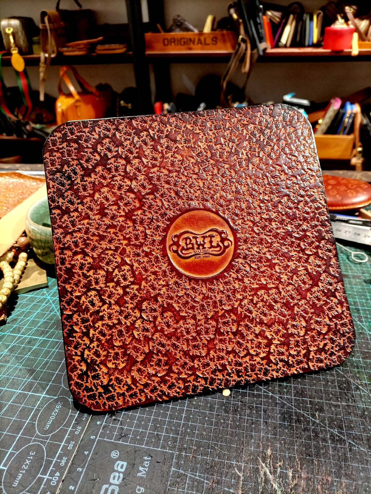 Leather Storage Tray 20cm Textured Brown