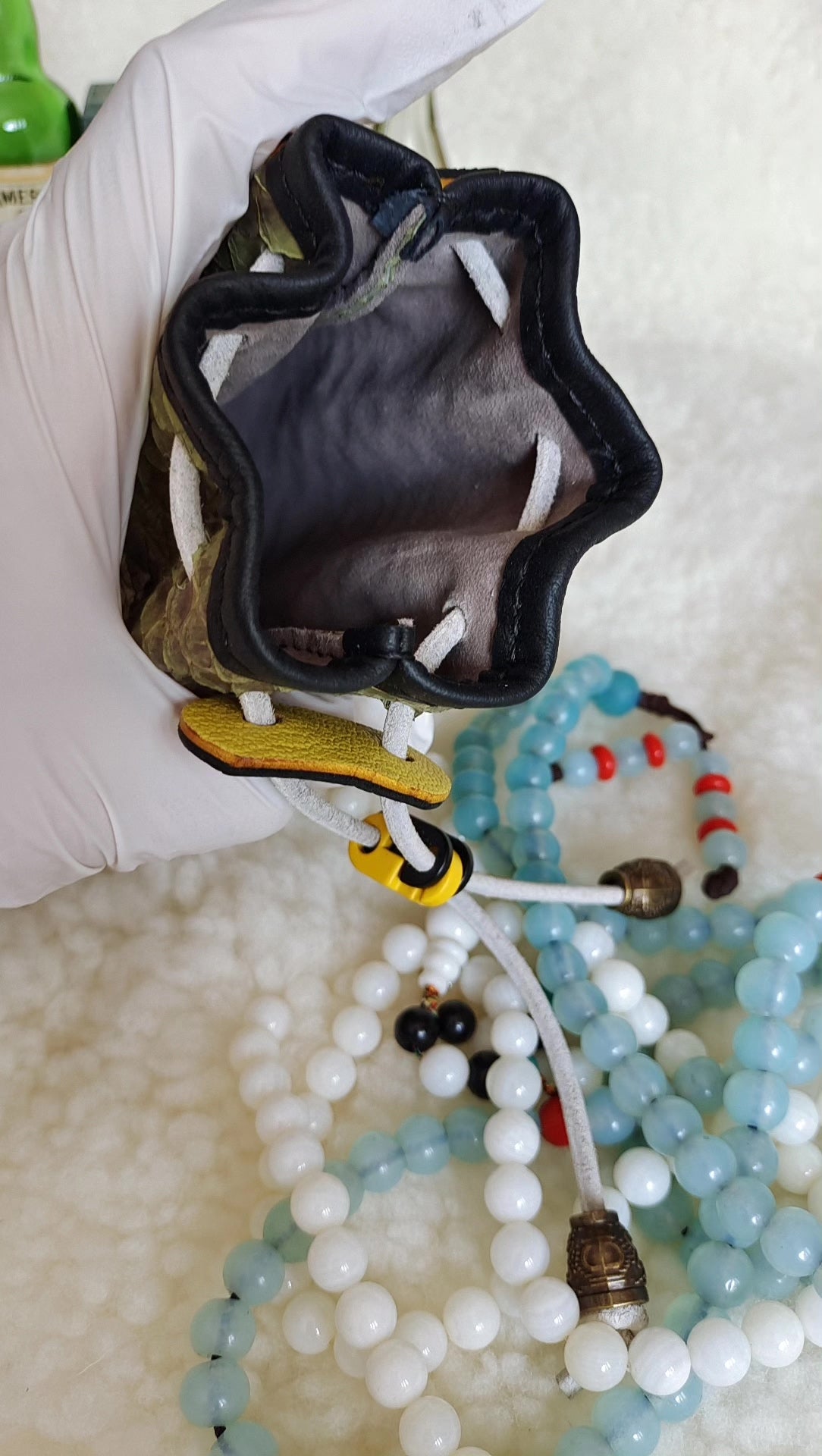 Borsa a sacchetto in pelle di pitone nera e verde