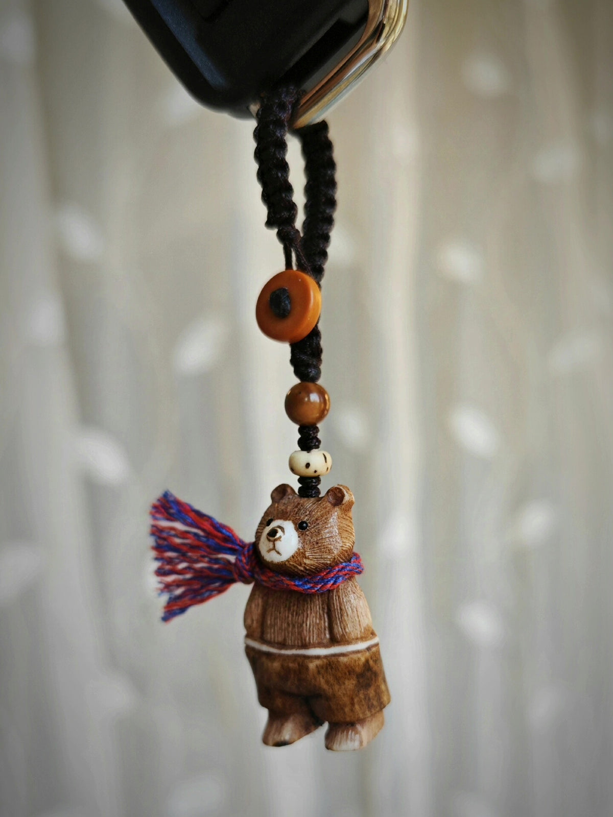 Deer Antler Bear Carving Keychain
