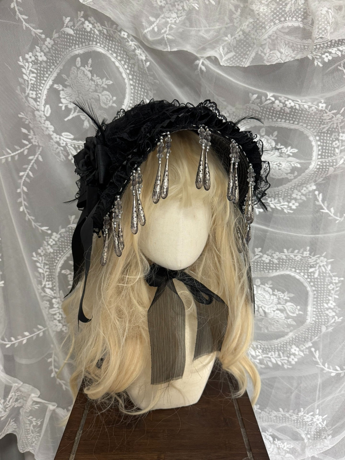 Gothic Lolita Handcrafted Hat with Lace Rose