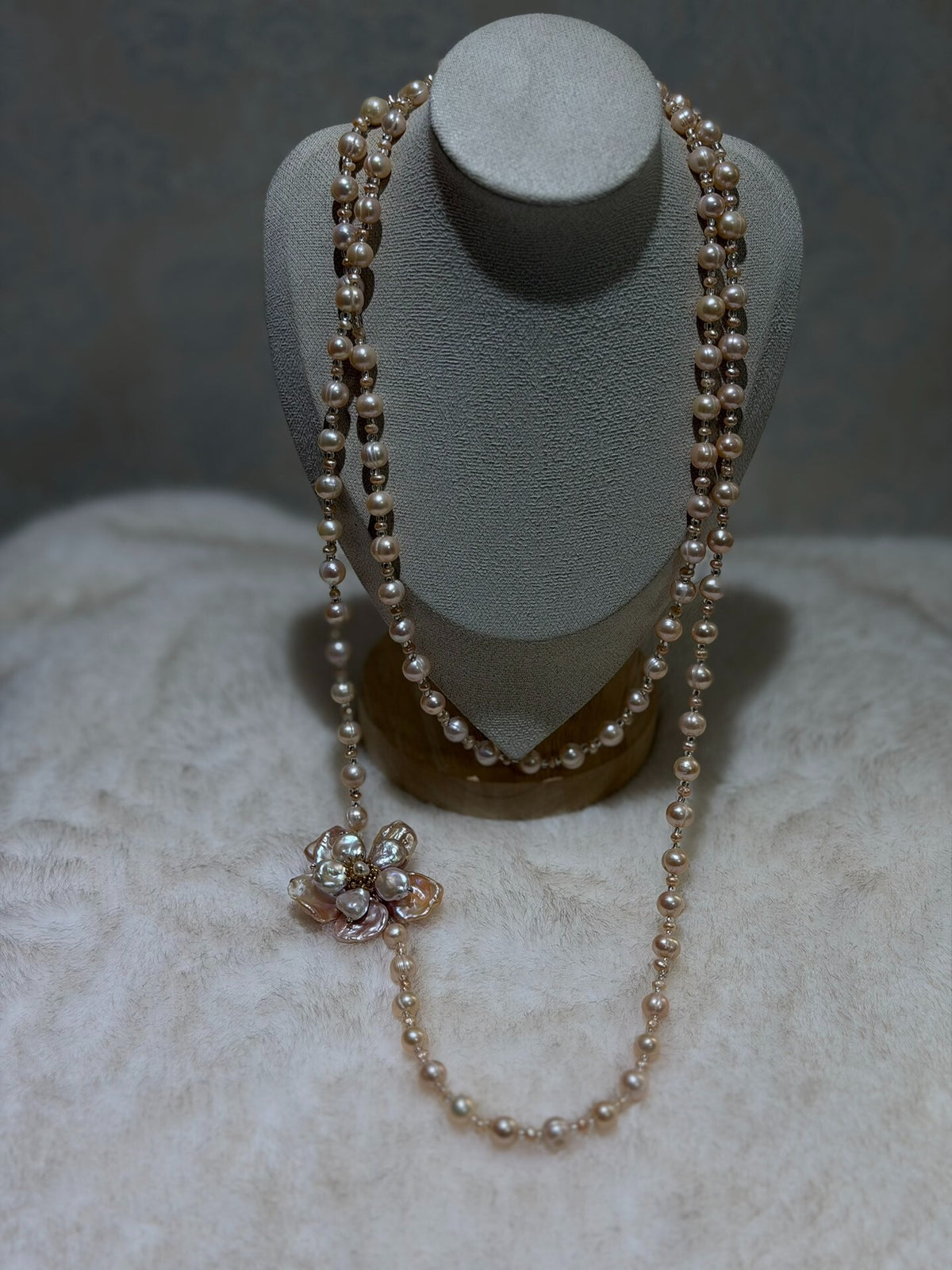 Champagne Pearl Floral Pendant Necklace