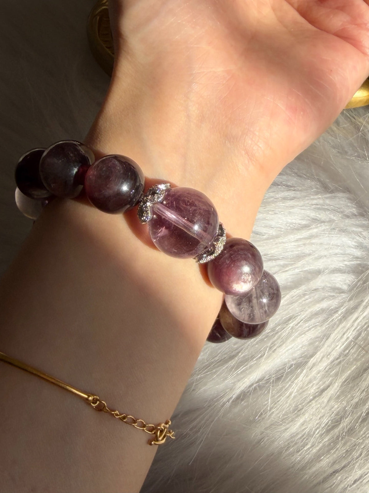 Lepidolite Amethyst 15mm Beaded Bracelet