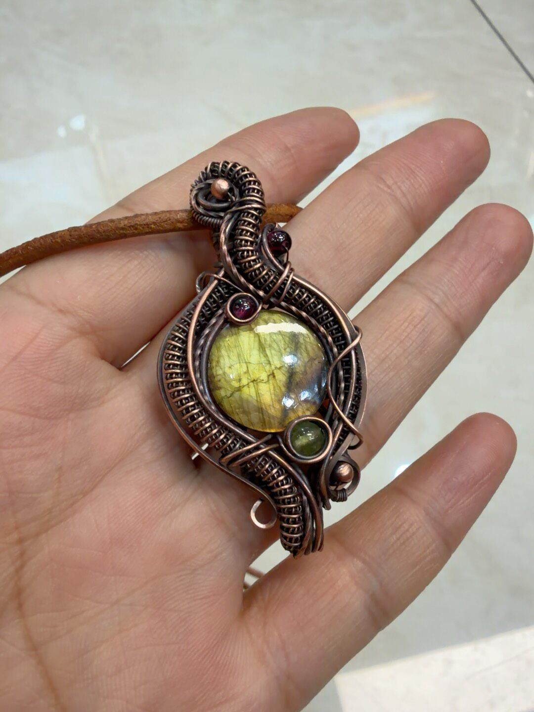 Labradorite Pendant Wire Wrapped Copper