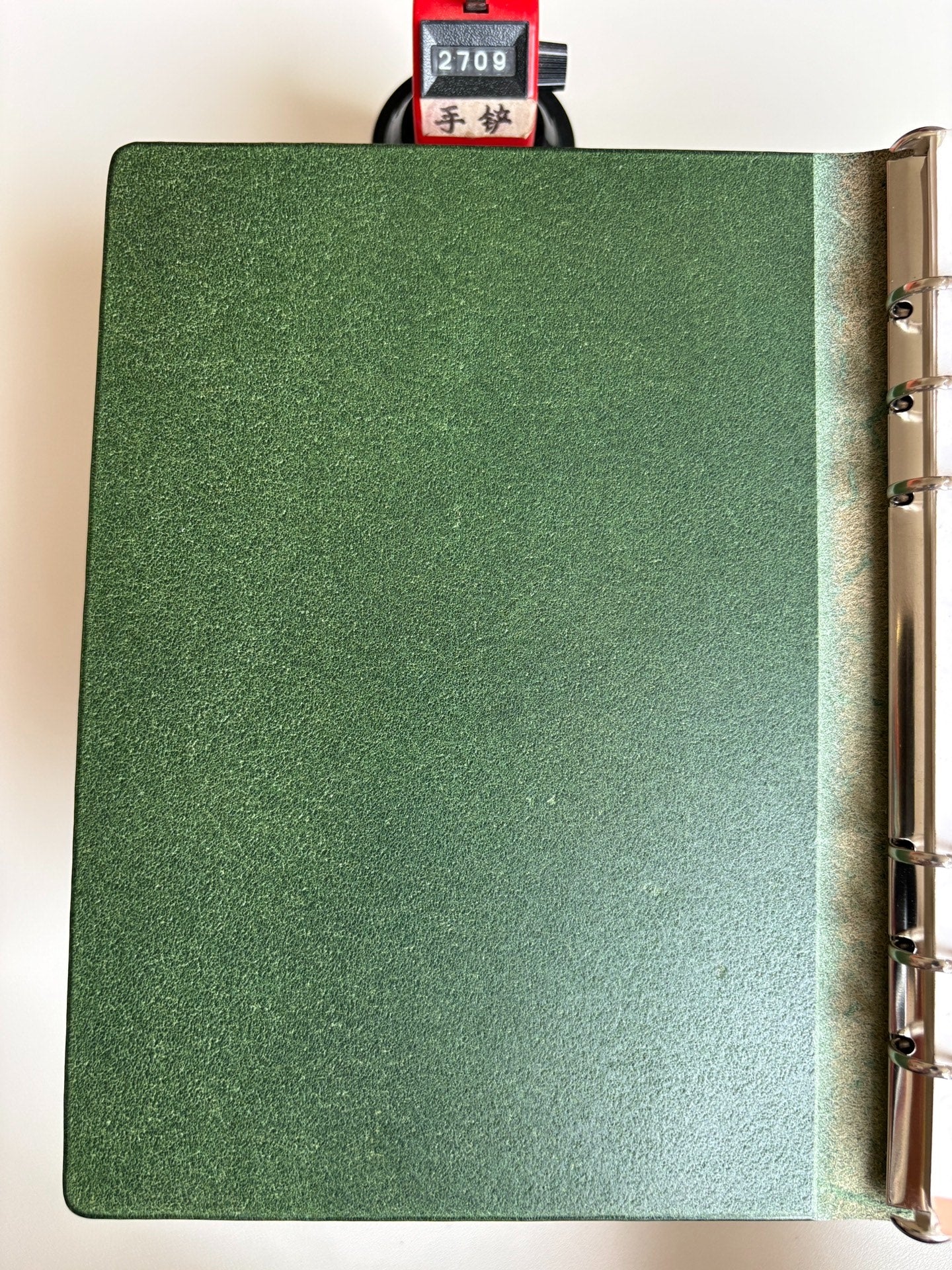 A5 Olive Green Buttero Leather 15-Ring Loose-Leaf Notebook