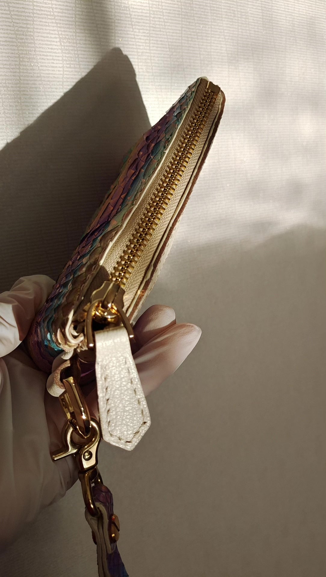 Handgemaakt Regboog-Draakschaal Leer Wristlet Tasje