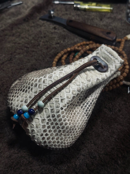 Handmade Leather Dragon Scale Pouch with Drawstring Closure