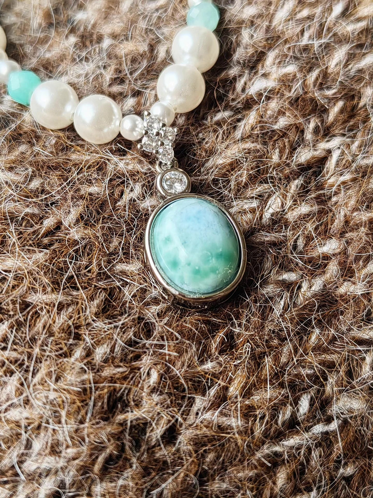 Larimar Pearl Multi Strand Necklace